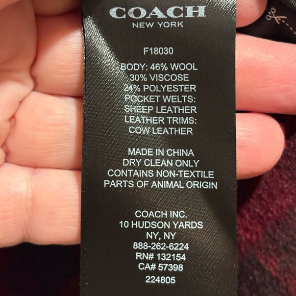 Coach Black Wool Blend Cape w/Plaid Interior & Detachable Hood Size M/L F18030 - Picture 7 of 10